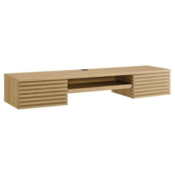 Ergode Wall Mount Office Desk - Mid-Century Style, Space-Saving, Walnut Grain Laminate, Keyboard Tray, Cable Management, 2 Drawers, 228 lbs Capacity