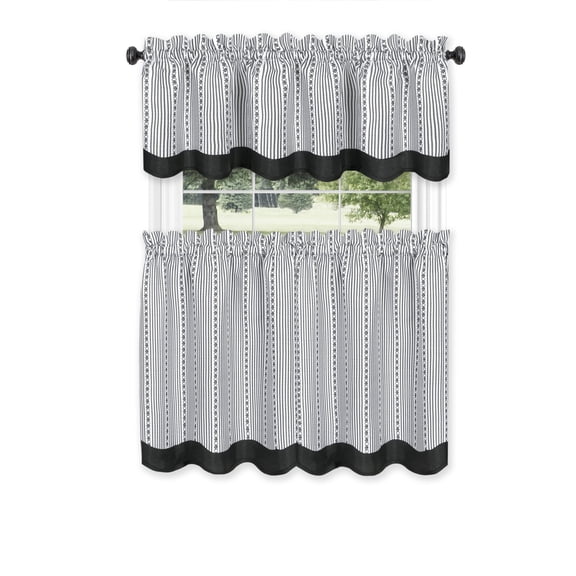 Ergode Westport Window Curtain Tier Pair and Valance Set - 58x36 - Black/White