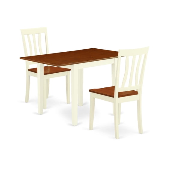 Ergode Wooden Modern Dining Table Set 3 Piece - Elegant Breakfast Table & 2 Chairs - Slatted Back Design - Asian Solid Wood - Cherry Wood Color - Easy to Carry, Clean, Assemble & Adjust