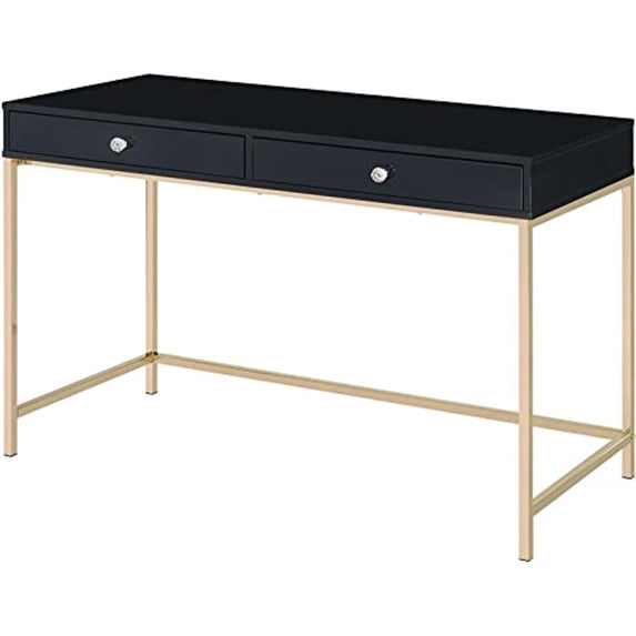 Ergode Writing Desk Black High Gloss & Gold Finish