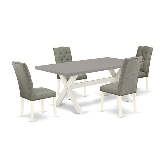 Ergode X097EL207-5, 5-Piece Modern Dining Set, Upholstered Chairs, Rectangular Table, Linen Fabric, Easy Assembly, 40x72 Inch