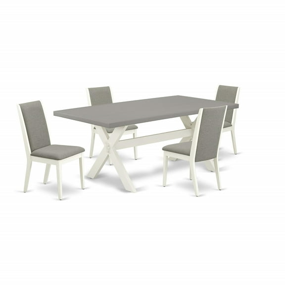 Ergode X097LA206-5, 5-Piece Dining Table Set, Off-White Finish, Shitake Linen Fabric, Asian Wood, 300 lbs Weight Capacity, Easy Assembly, Elegant Design