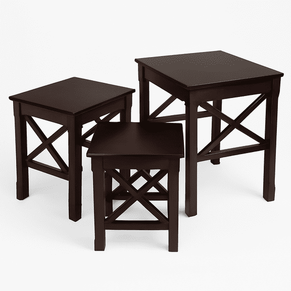 Ergode Xola 3-Pc Nesting Table Set - Solid Wood, Cappuccino Finish, 'X' Cross Design, Space-Saving, Multi-Functional Accent & End Tables - Large: 21.1"W x 17.3"D x 22.1"H, Easy Assembly