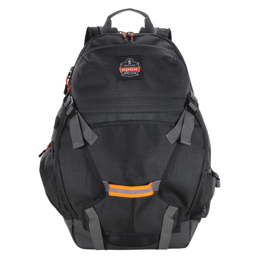Large Black Nylon Jobsite Backpack with Hard Hat Storage