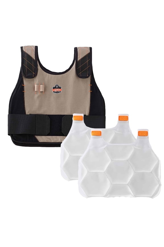Chill-Its® 6215 Premium FR Phase Change Cooling Vest with Packs, Khaki, L/XL