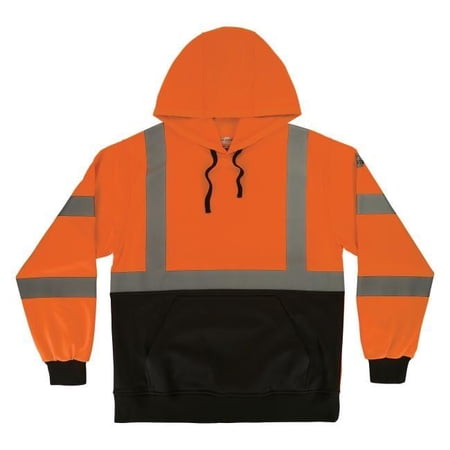 Ergodyne EGO22887 Unisex Type R & Class 3 Essential Hi-Vis 8311BK Hooded Sweatshirt with Black Bottom, Orange - 3XL