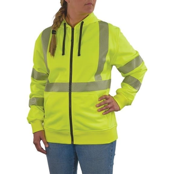 Ergodyne EGO22892 Womens Type R & Class 3 Performance Hi-Vis 8305W Hooded Zip-Up Sweatshirt, Lime - Small