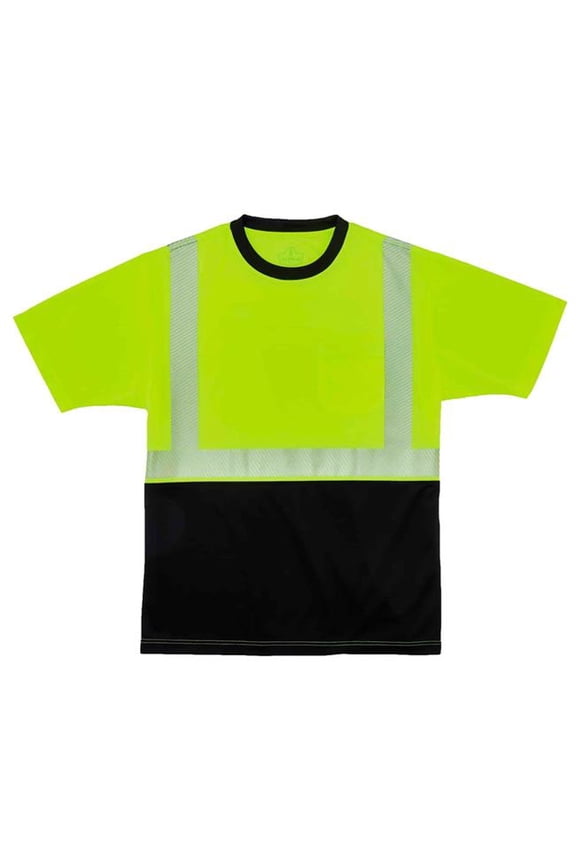 GloWear 8280BK Class 2 Performance T-Shirt with Black Bottom, Large Long, Lime
