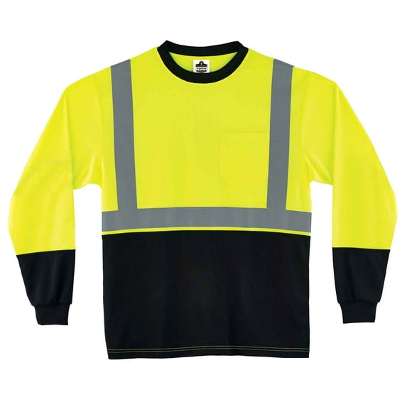 Ergodyne GloWearÂ® 8291BK Type R Class 2 Black Front Long Sleeve T-Shirt, Lime, 4XL