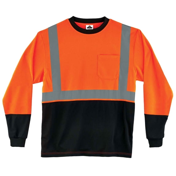 Ergodyne GloWear® 8291BK Type R Class 2 Black Front Long Sleeve T-Shirt, Orange, 4XL