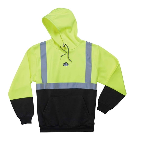 Ergodyne GloWear® 8293 Type R Class 2 Black Front Hooded Sweatshirt, Lime, 5XL