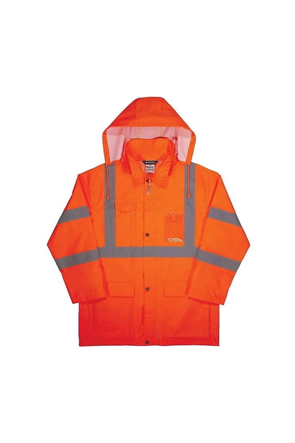 GloWear 8366 Lightweight High-Visibility Rain Jacket ANSI Class R3 Orange X-Large (24365)