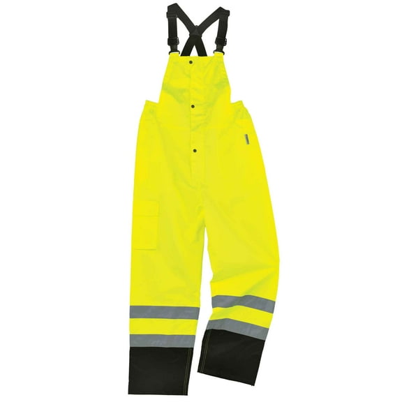 Ergodyne GloWearÂ® 8918BK Class E Black Bottom Rain Bibs, Lime, 3XL