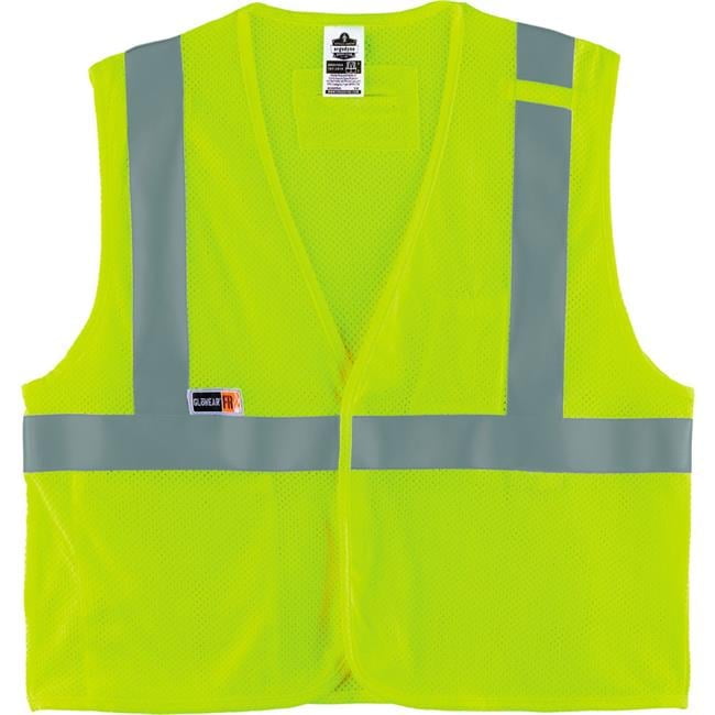 GloWear 8263FRHL Class 2 FR Safety Economy Hook/Loop Vest, Modacrylic Mesh/Cotton, 2XLa/3XL, Lime, Ships in 1-3 Business Days