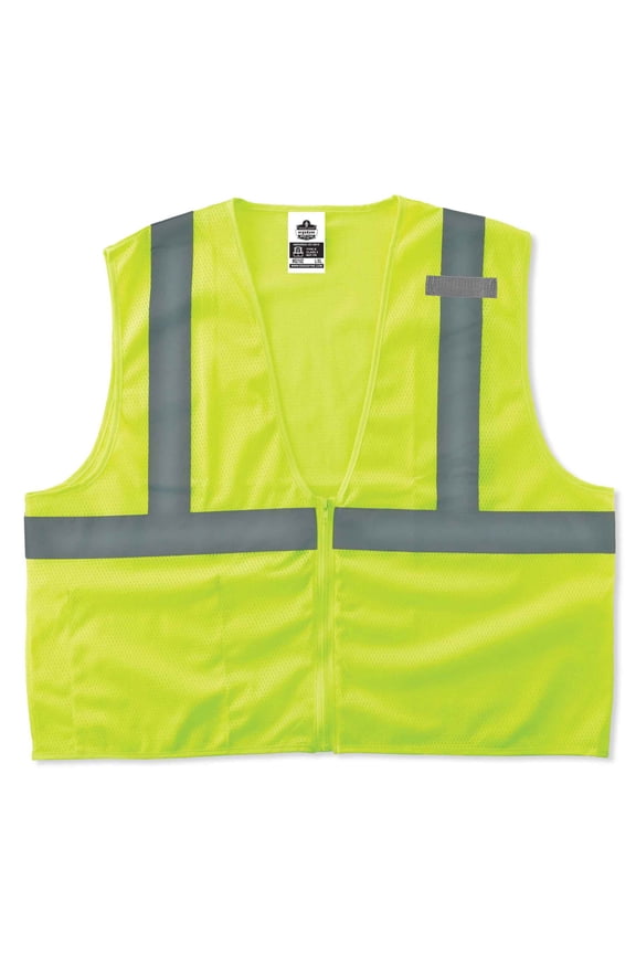 GloWear High Visibility Lime Reflective Safety Vest with Zipper Closure, Large/X-Large