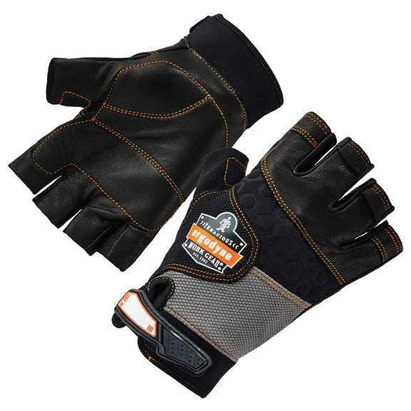 Ergodyne ProFlexÂ® 901 Half-Finger Leather Impact Gloves, Black, XL