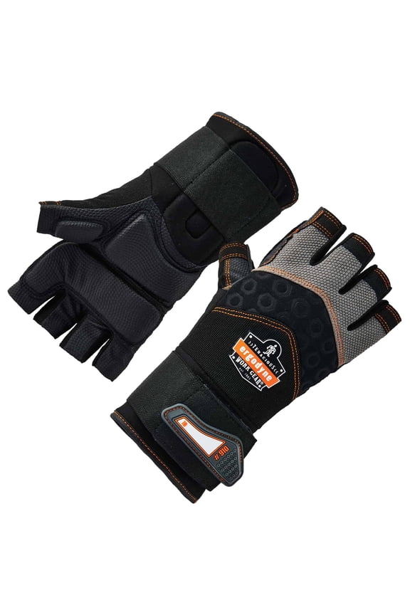 ProFlex® 910 Half-Finger Impact Gloves + Wrist Support, Black, M