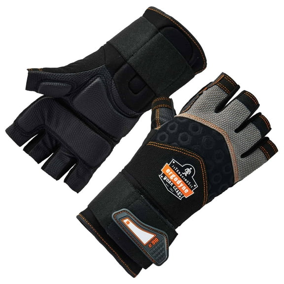 Ergodyne ProFlexÂ® 910 Half-Finger Impact Gloves + Wrist Support, Black, S