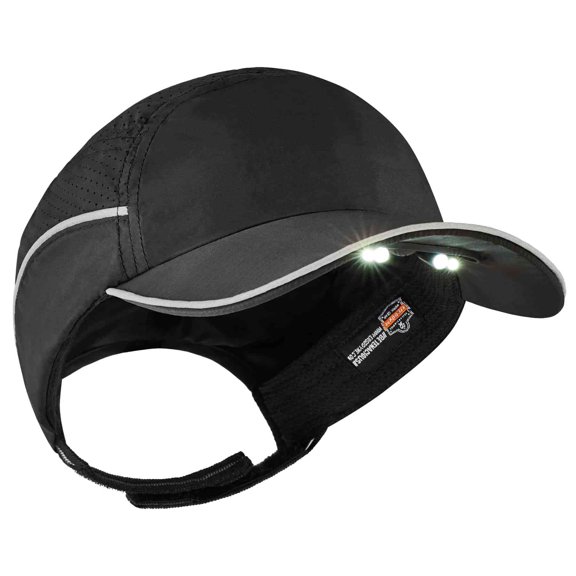 Ergodyne SkullerzÂ® 8965 Lightweight Bump Cap Hat w/ LED Lighting, Black, Long Brim