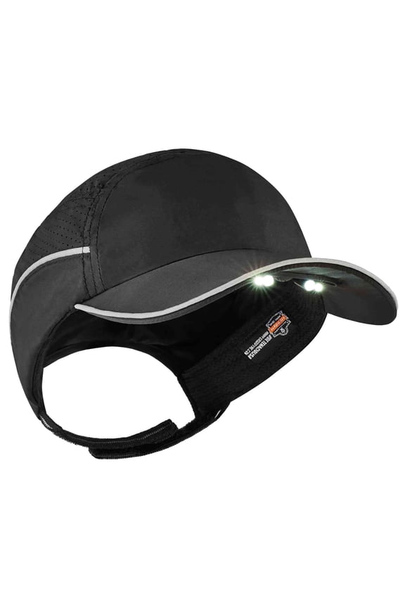 Skullerz® 8965 Lightweight Bump Cap Hat w/ LED Lighting, Black, Long Brim