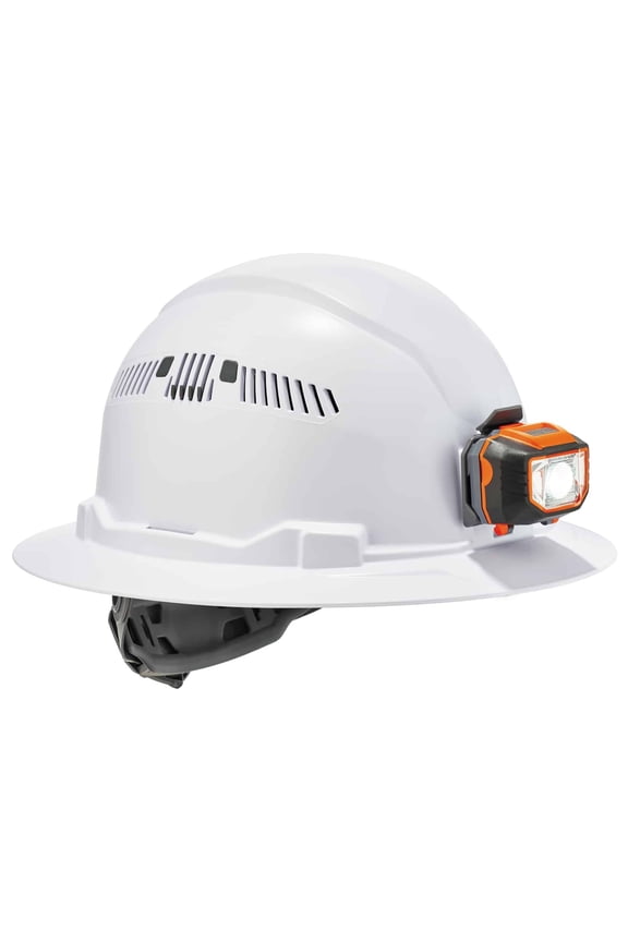 Skullerz 8973-LED Class C Hardhat Full Brim Vented Ratchet Susp LED, White