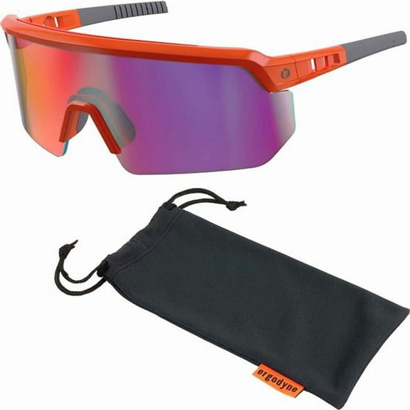Skullerz AEGIR Anti-Scratch/Anti-Fog Safety Glasses, Orange Nylon Impact Frame, Purple Mirror Polycarbonate Lens