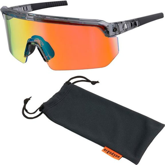 Skullerz AEGIR Safety Glasses, Mirrored Lenses, Clear Smoke Nylon Impact Frame, Orange Mirror Polycarbonate Lens