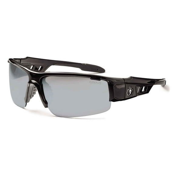 Ergodyne Skullerz Dagr Safety Sunglasses- Black Frame, Silver Mirror Lens