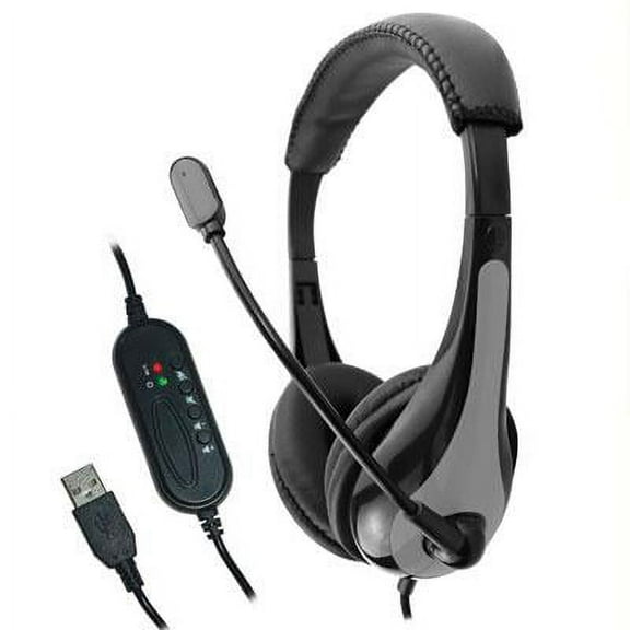 Ergoguys USB Headset with Microphone and Inline Controls, Gray
