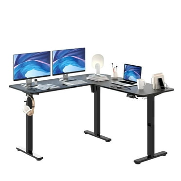 Ergomaker Electric Height Adjustable L-Shaped 50.8 x 50.8 inches Standing Desk Corner Table Top Black for Adult
