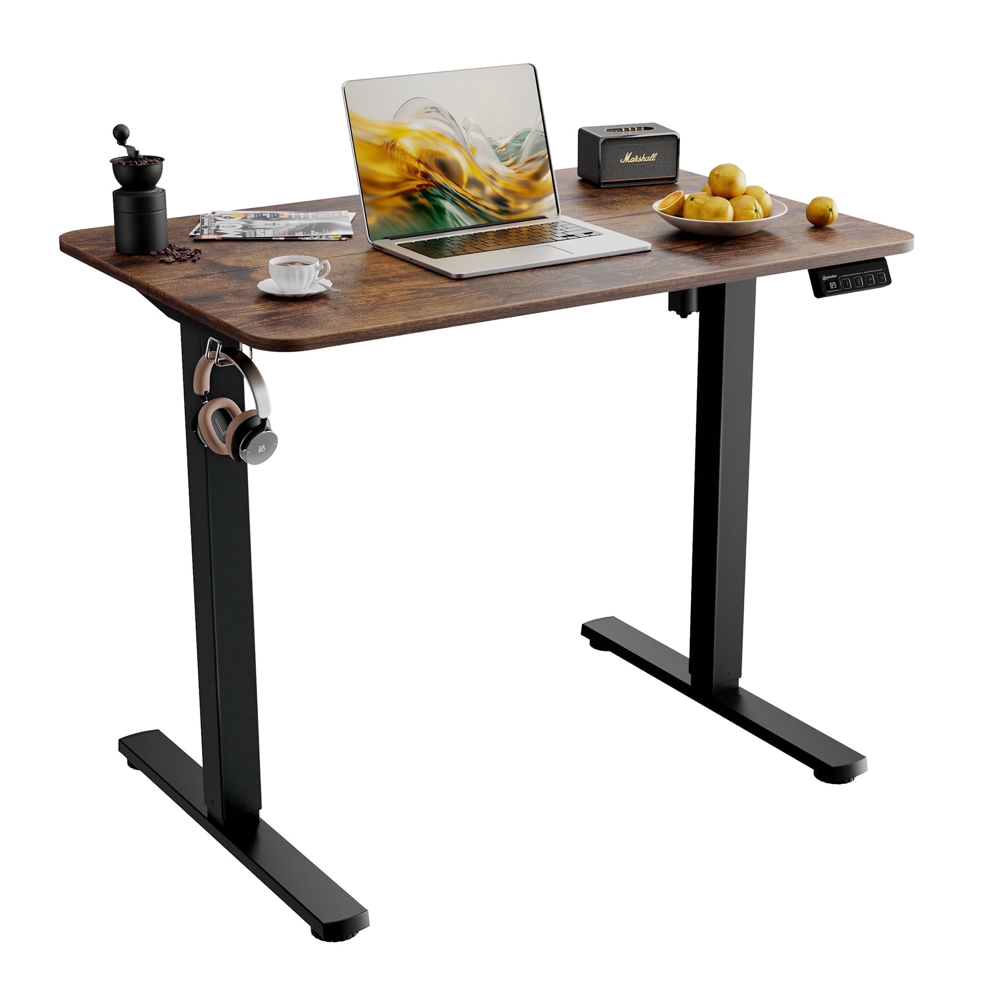 Ergomaker Electric Standing Desk，35" x 23.6" Height Adjustable Desk with Memory Preset for Adult,Brown