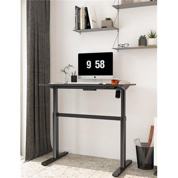 Ergomaker SM204-BFBD 110 x 60 cm Height Adjustable Standing & Electric Sit-Stand Desk for Home Office, Black Frame & Black Desktop
