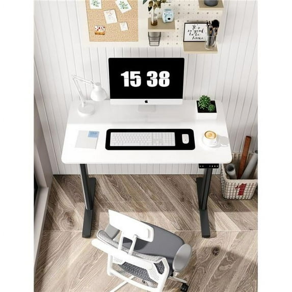 Ergomaker SM204-BFWD 110 x 60 cm Height Adjustable Standing & Electric Sit-Stand Desk for Home Office, Black Frame & White Desktop