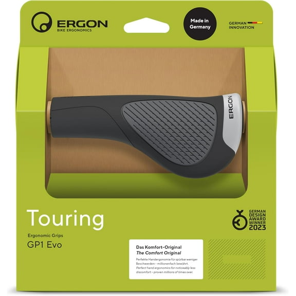 Ergon GP1 Evo Ergonomic Wing Grips | Comfort Grip for Touring, E-Bikes & Commuting | Made in Germany with Dual Rubber Durometers & Forged Aluminum Clamps | Small, Large, Twist Shift