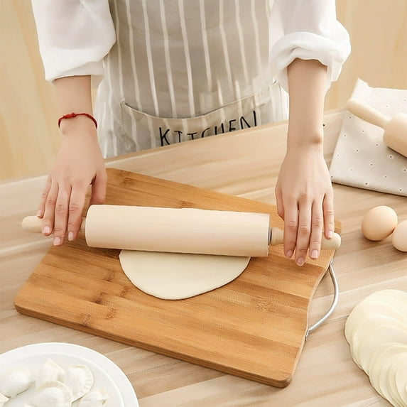 Ergonomic 17 Inch Wooden Rolling Pin, Rotating Dough Roller for Baking Bread, Pizza, Cookies, and Pastries, Durable Kitchen Tool