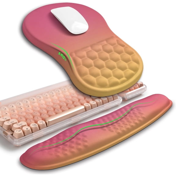 Ergonomic 2‑in‑1 Wrist Rest Kit, Wave‑Shaped Keyboard Wrist Rest and Curvature Mouse Wrist Pad with Soft Memory Foam Cushion