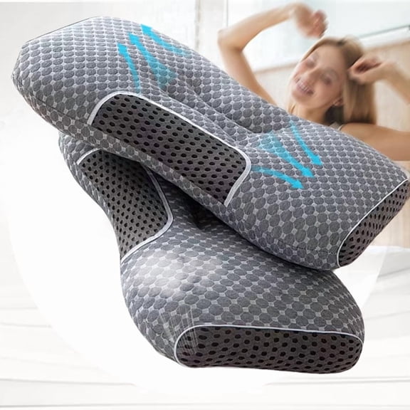 Ergonomic 2-Piece Pillow Set - 24"x15" Gray Bed Pillow for Back, Side, Stomach Sleepers