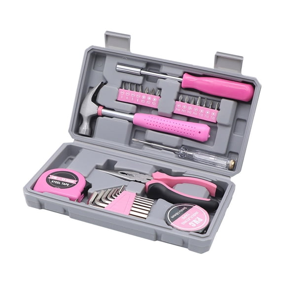 Ergonomic 29-Piece Hand Tool Set Including Plier, Screwdriver, Measuring Tape in Portable Case for Household Fixes