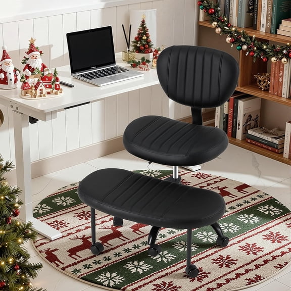 Ergonomic 360 Swivel Cross Legged Chair, Adjustable Height Active Sitting Chair with Lumbar Support, Multifunctional Wheeled Meditation Floor Chair for Gaming, Yoga, Black