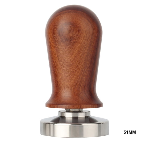 Ergonomic 51mm Stainless Steel Espresso Tamper with Premium Wooden Handle / 2 inches Coffee Hand Press Flat Base for Cafe and Barista