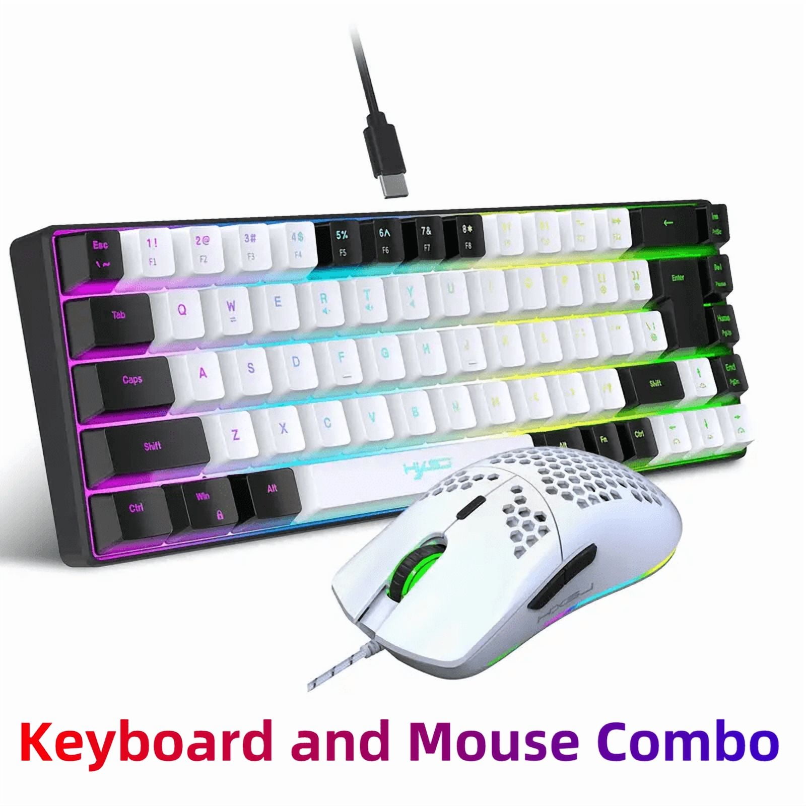 Ergonomic 68-Key Mini Wired Keyboard with RGB Backlit and Optical Mouse ...