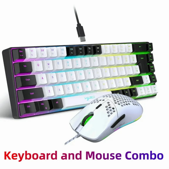 Ergonomic 68-Key Mini Wired Keyboard with RGB Backlit and Optical Mouse, Compact Gaming Kit for PS4, Xbox, PC, Laptop, Mac