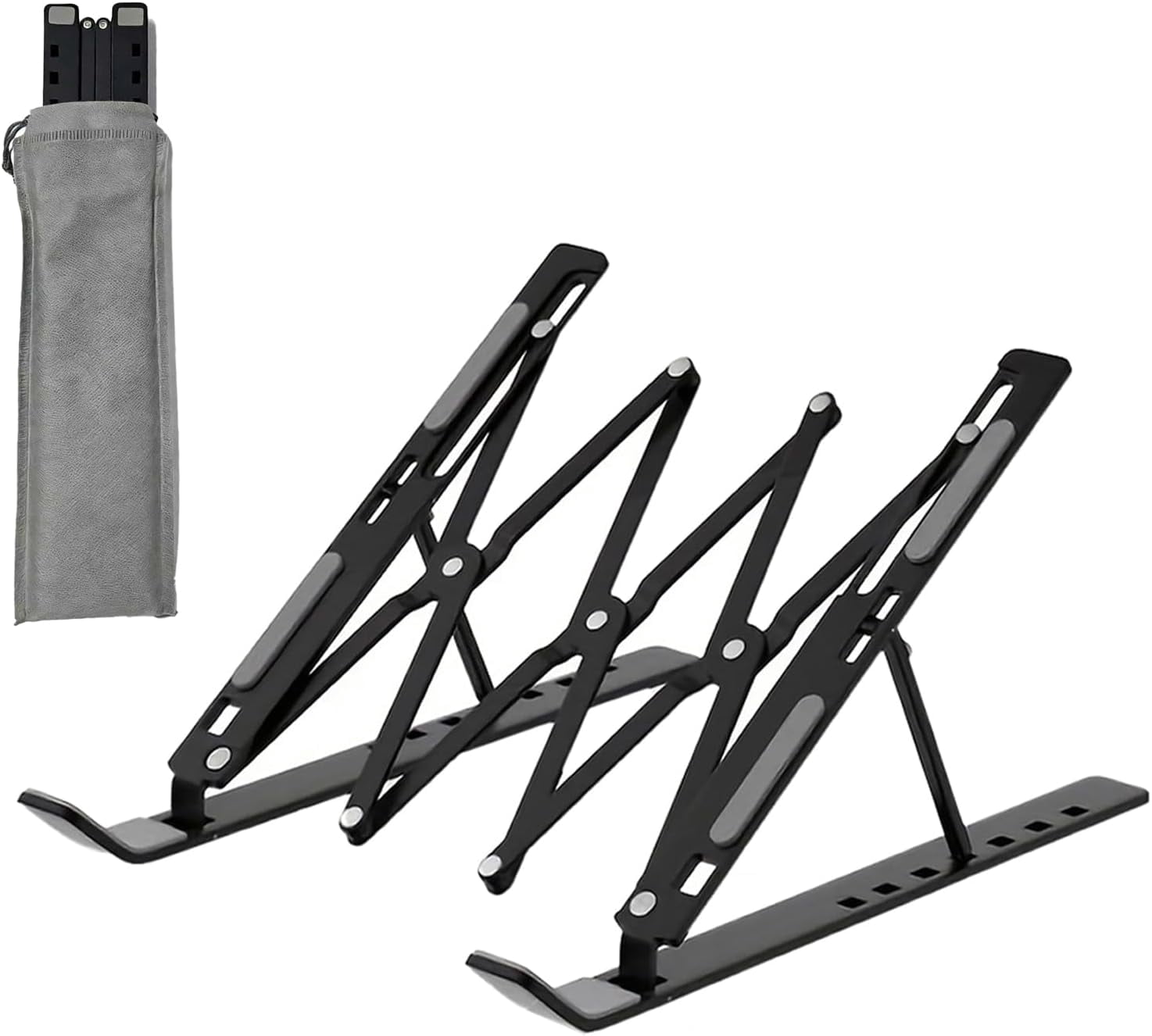 Ergonomic 7-Levels Angles Adjustable Computer Stand, Portable Laptop Stand for Desk, Aluminum + Silicone Foldable Ventilated Cooling Notebook Holder Stand for 10-17.3” Laptops, Tablets（Black）