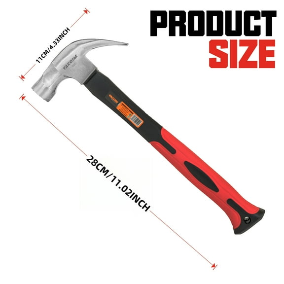 Ergonomic 8oz Fiberglass Claw Hammer with Magnetic Nail Puller Non-Slip TPR Grip, Plastic-Coated Metal, Perfect for Outdoor & Home Repairs, Great Gift for Valentines Day & Fathers Day