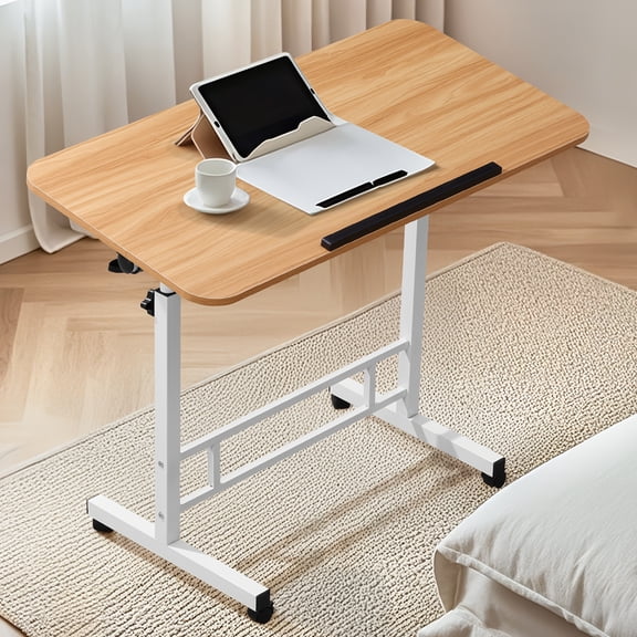 Ergonomic Adjustable Height Standing Desk, 360° Rotating, Wide Base with Lockable Wheels, Hidden Casters, Black/White Finish - Perfect for Living Room, Bedroom or Patio, Desk Decor