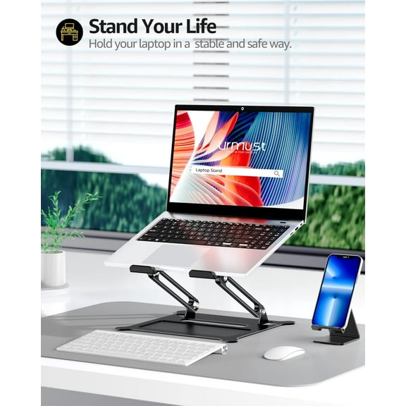 Ergonomic Adjustable Laptop Stand for 10-15.6" Laptops, Portable Computer Riser with Ventilation and Storage Groove