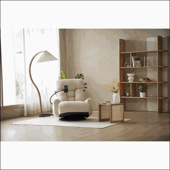 Ergonomic Adjustable Lazy Sofa Chair - 360 Rotatable, Head/Waist Support | Beige | Seat Depth 31.1