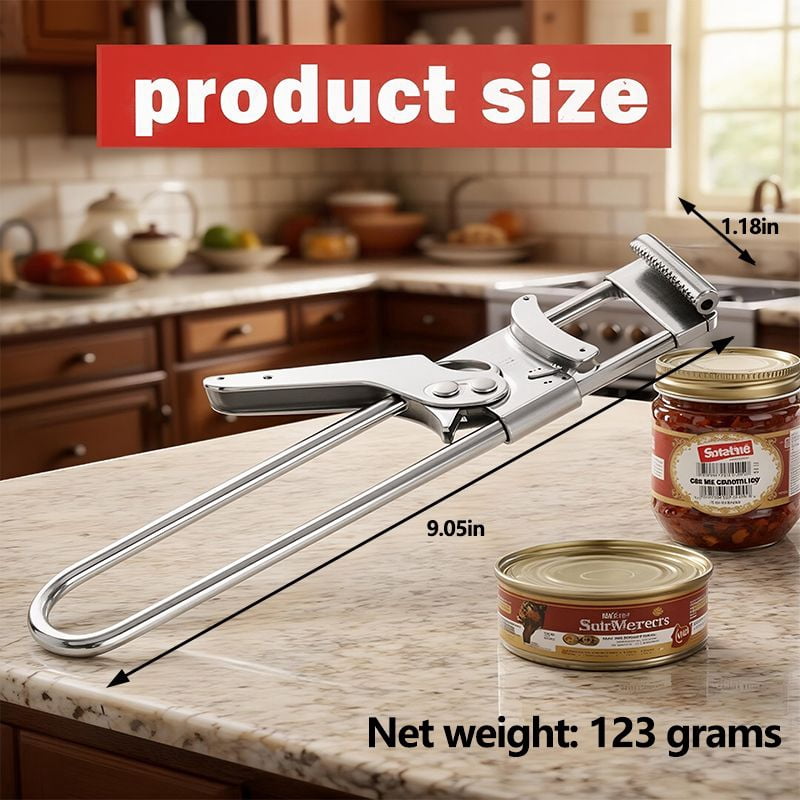 Ergonomic Adjustable Stainless Steel Jar & Can Opener Arthritis-Friendly Heavy Duty Kitchen Tool