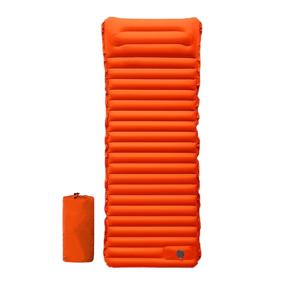 Ergonomic Air Cell Inflatable Camping Sleeping Pad Built-In Foot Pump Waterproof Nylon Lightweight Compact Packable Connectable Air Mattress(Orange-195x70cm)