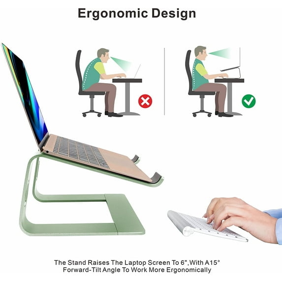 Ergonomic Aluminum Laptop Mount - Adjustable Computer Stand for Pro/ - Fits 10-17.3" Laptops ( Green)